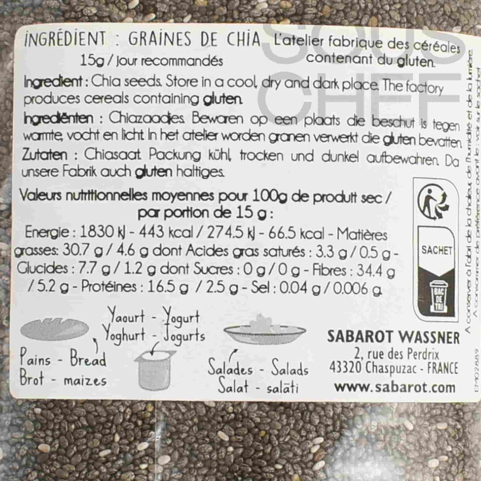 Sabarot Chia Seeds, 400g
