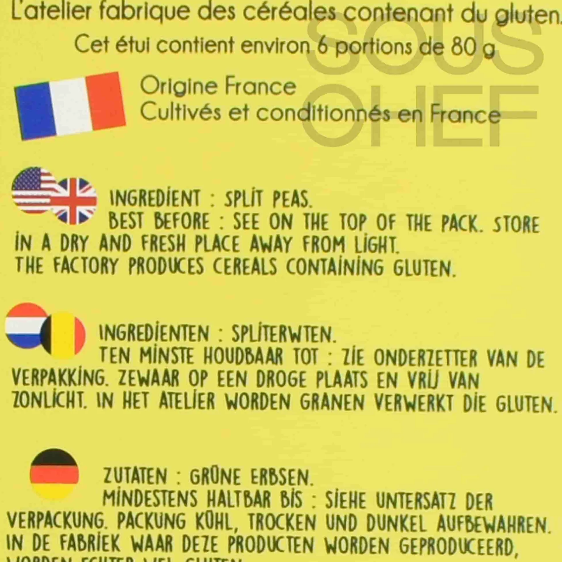 Sabarot Split Peas From France, 500g