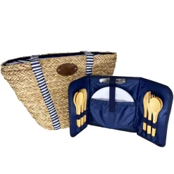 Sac de Plage Riviera Blue Stripe Picnic Tote, 4 Person