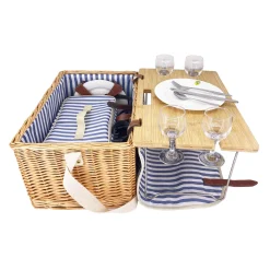 Saint-Malo Blue Striped Picnic Basket with Table, 4 Person