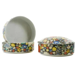 Seikou Porcelain Black Floral Motif Sweets Container, 3 Compartments