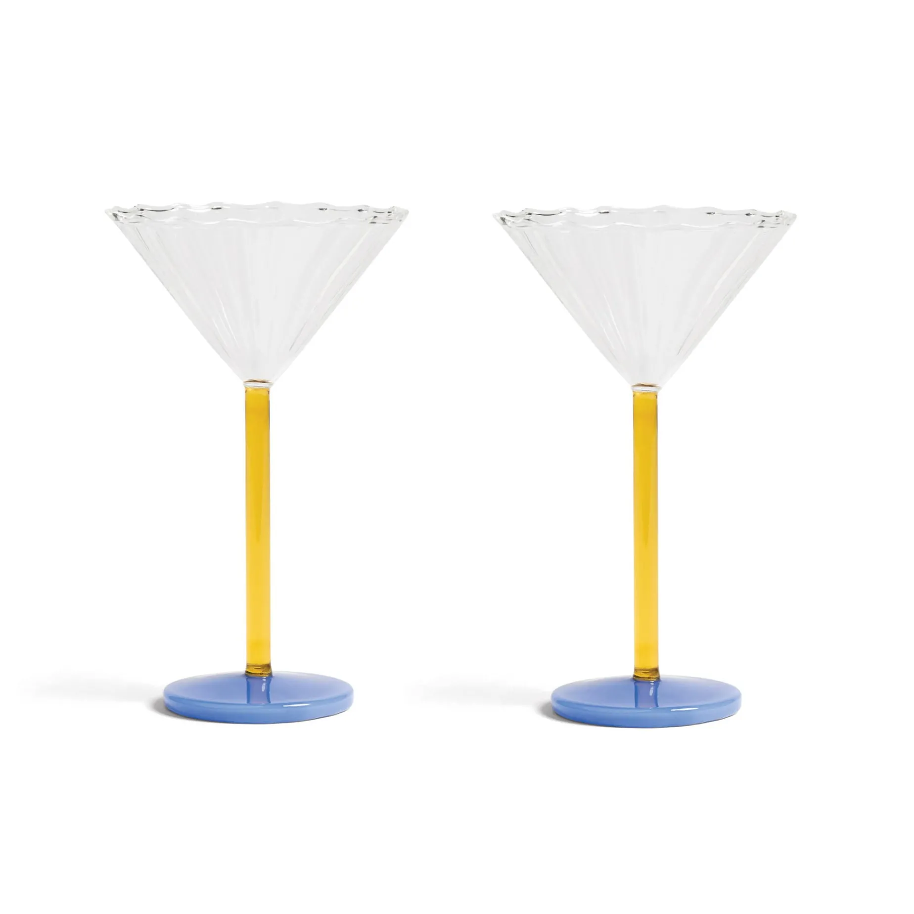 Set of 2 Blue & Yellow Stem Martini Glasses