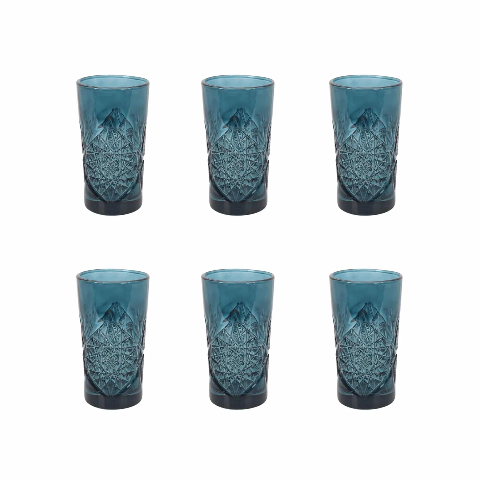 Set of 6 Blue Hobstar Highball Glasses, 350ml