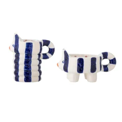 Set of 2 Blue Striped Cat Candle Holders