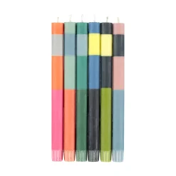 Set of 6 Colourblock Dinner Candles -Multicolour abstract
