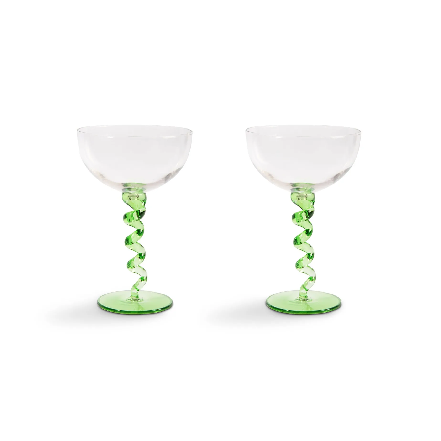 Set of 2 Green Twisted Coupe Glasses, 300ml