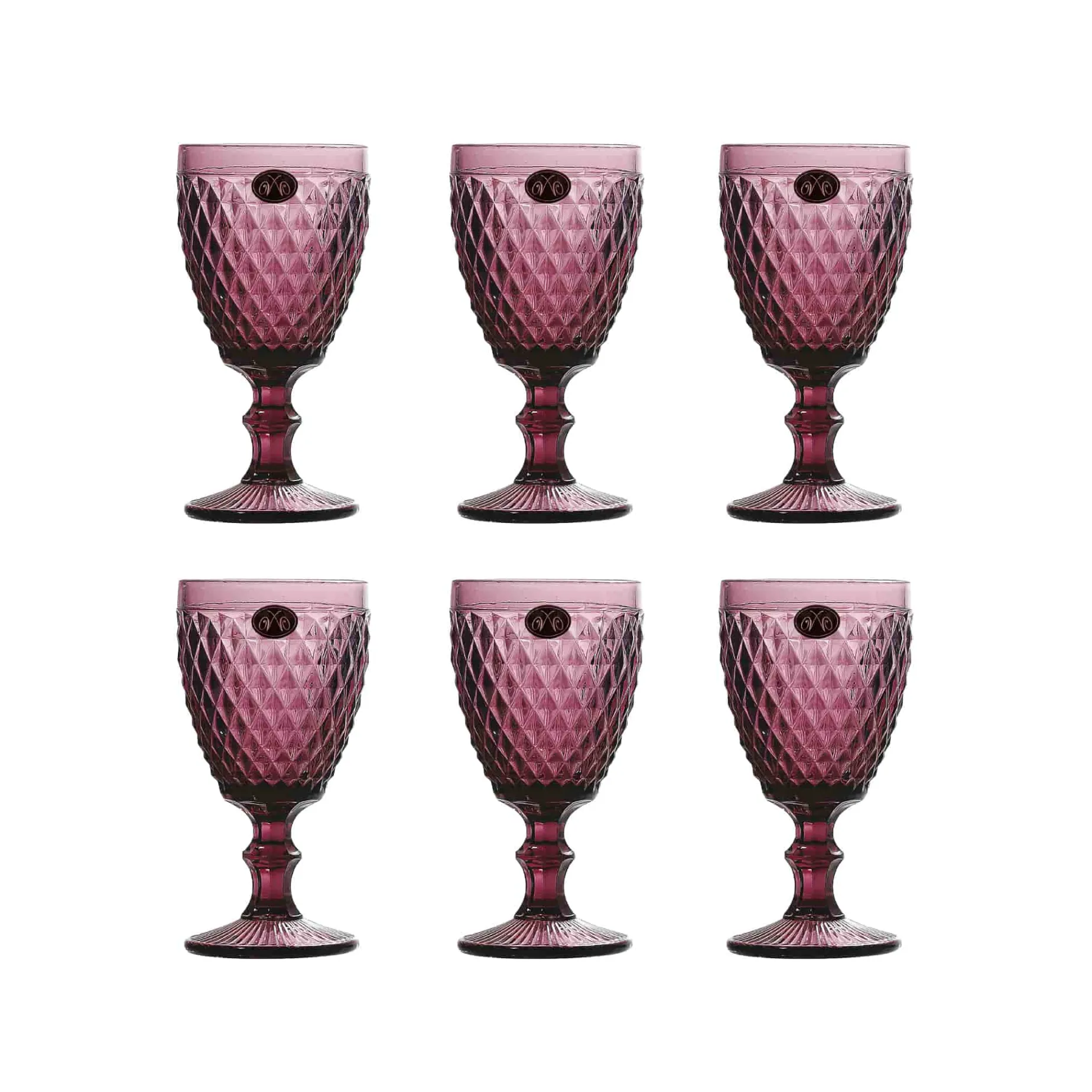 Set of 6 Purple Diamond Wine Glasses, 350ml