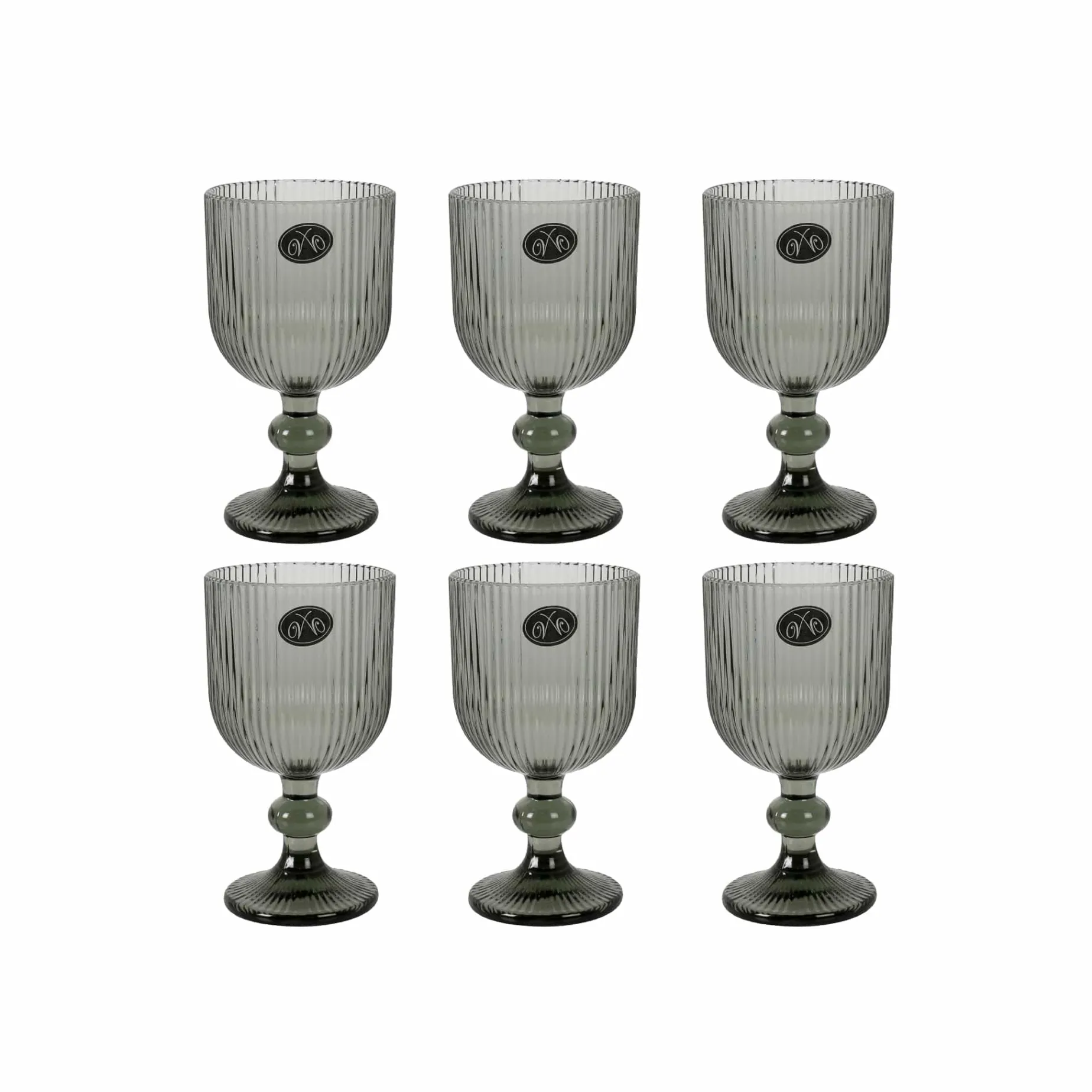 Set of 6 Ribbed Green Wine Glasses, 255ml