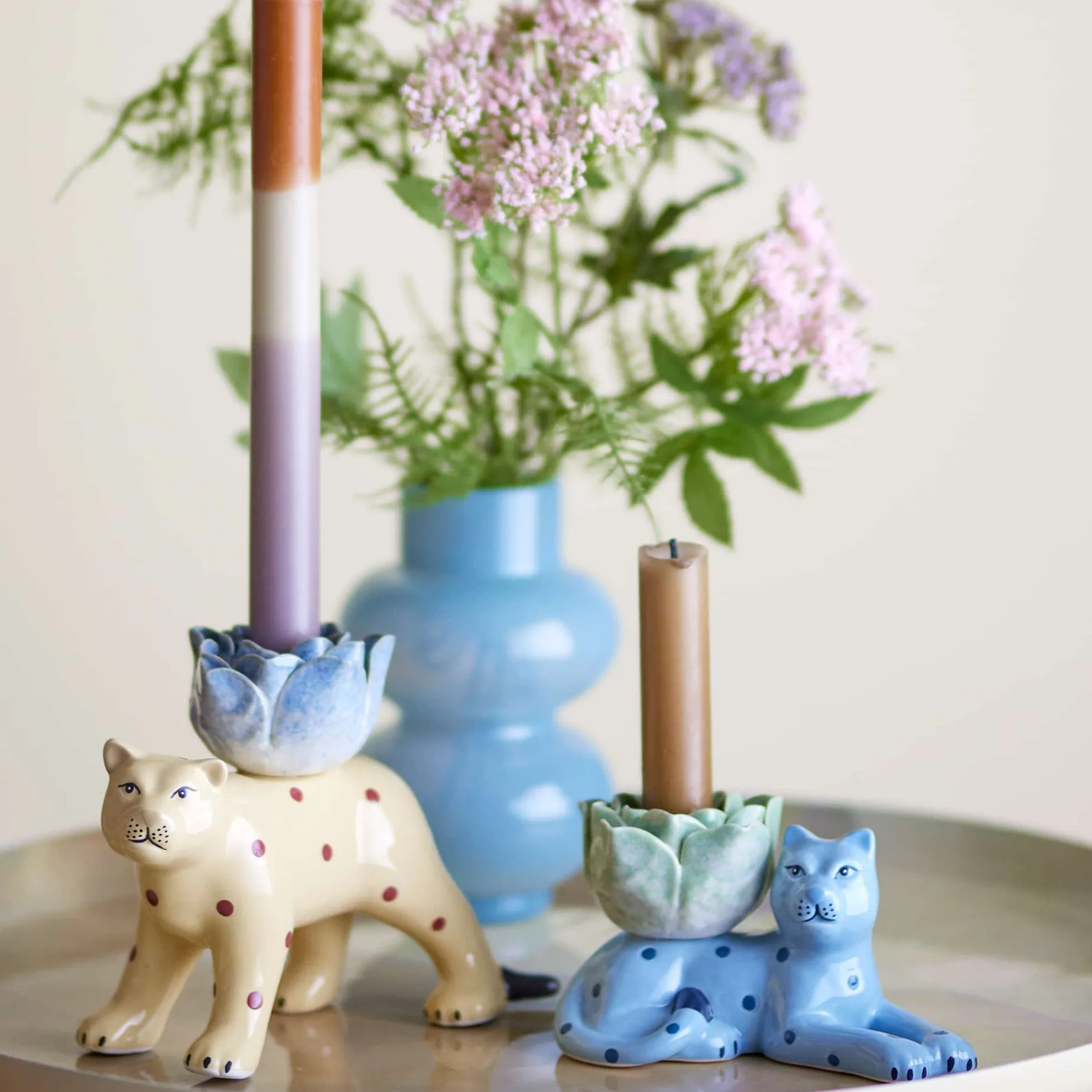 Set of 2 Rory Blue Stoneware Candle Holder