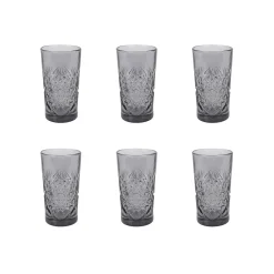 Set of 6 Smoke Hobstar Highball Glasses, 350ml