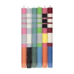 Set of 6 Striped Dinner Candles - Multicolour