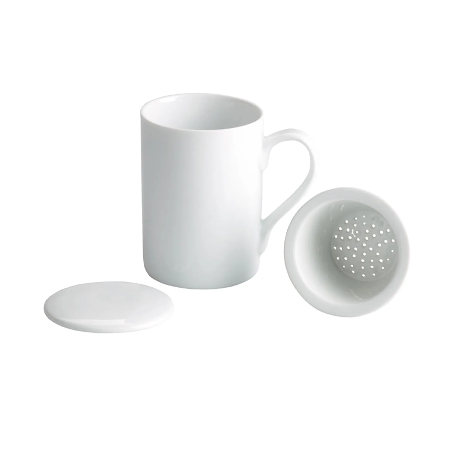 Set of 6 White Porcelain Mug with Tea Strainer, 270ml