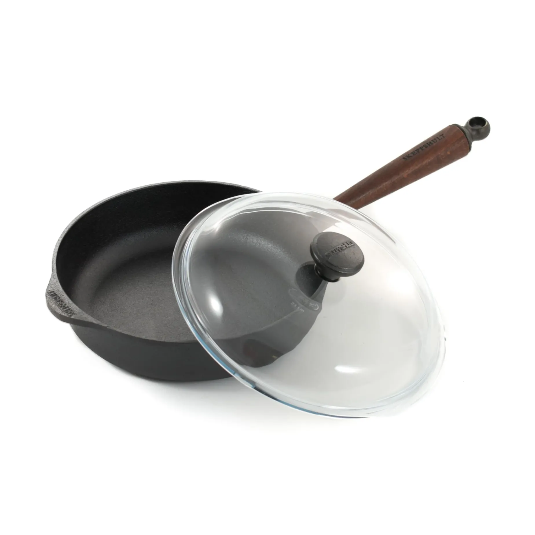 Skeppshult Traditional Cast Iron Deep Saute Pan with Lid, 25cm