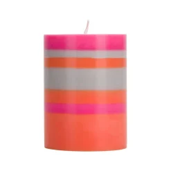 Striped Pillar Candle, Orange & Pink, 10cm