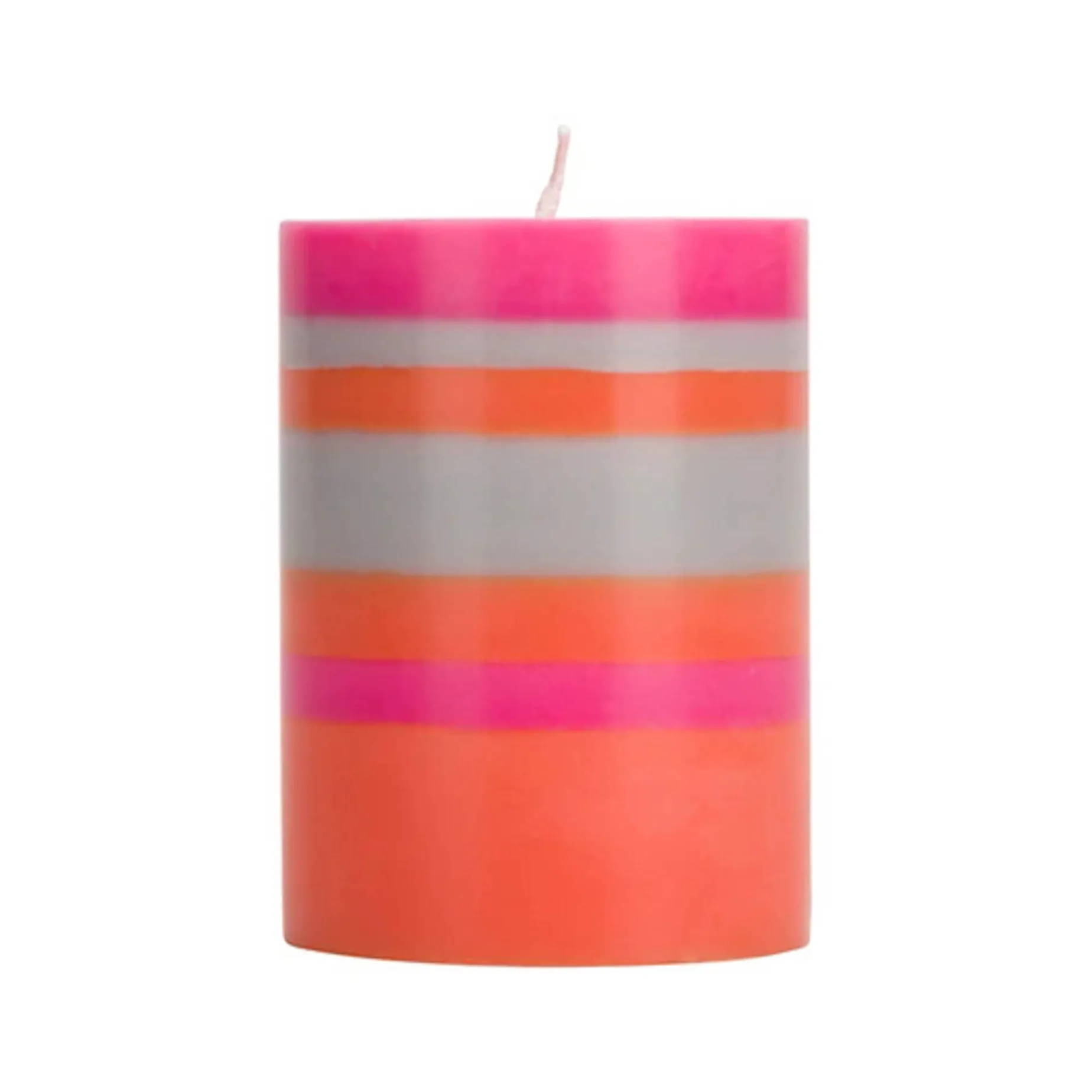 Striped Pillar Candle, Orange & Pink, 10cm