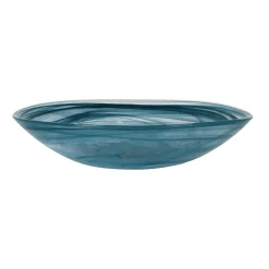 Teal Marble Glass Salad Bowl, 30cm