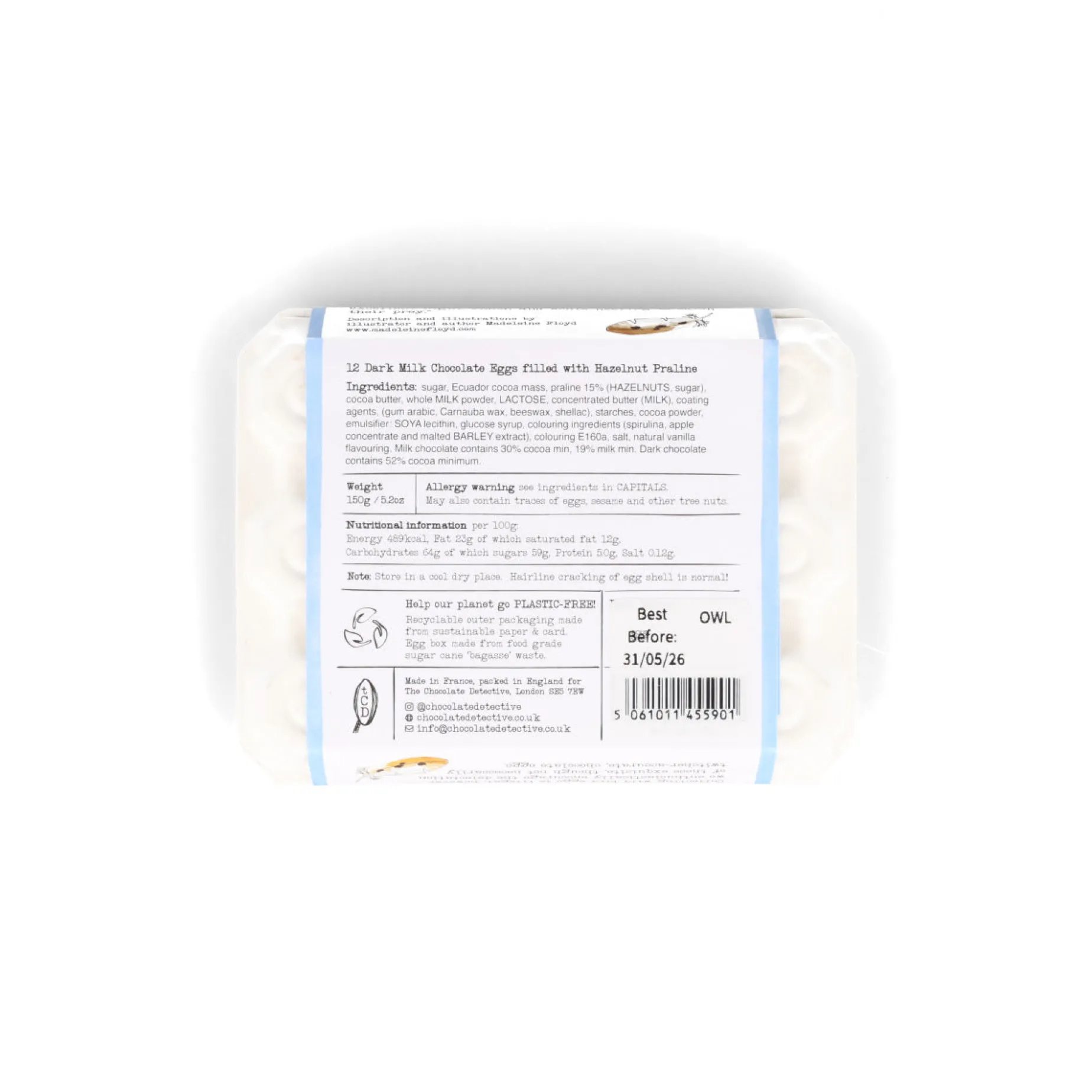 The Chocolate Detective 12 Barn Owl Chocolate Eggs, 150g