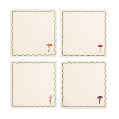 The Platera Set of 4 Mushroom Design Linen Napkins