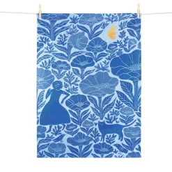 Tissage Moutet Blue Garden Embroidered French Jacquard Tea Towel