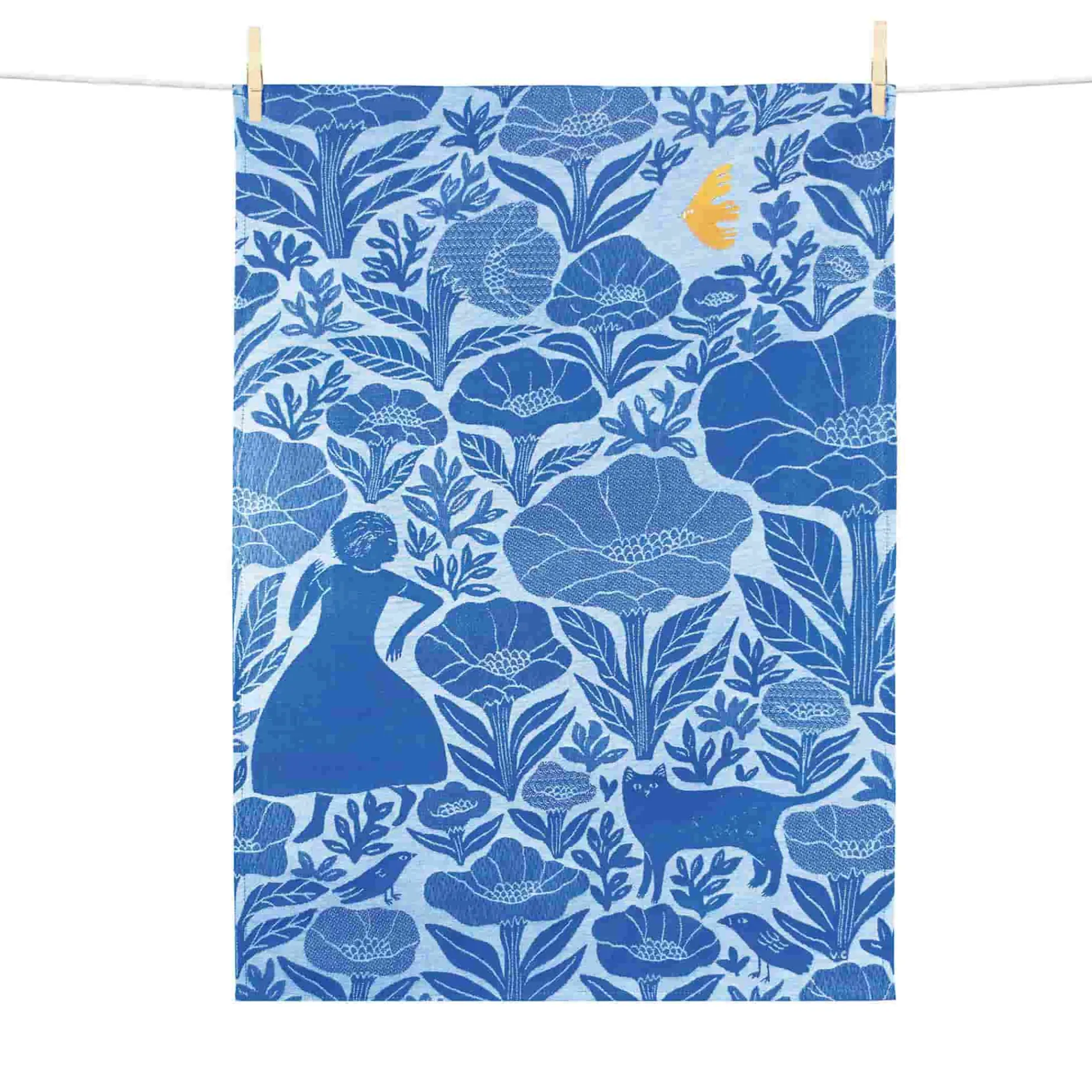 Tissage Moutet Blue Garden Embroidered French Jacquard Tea Towel