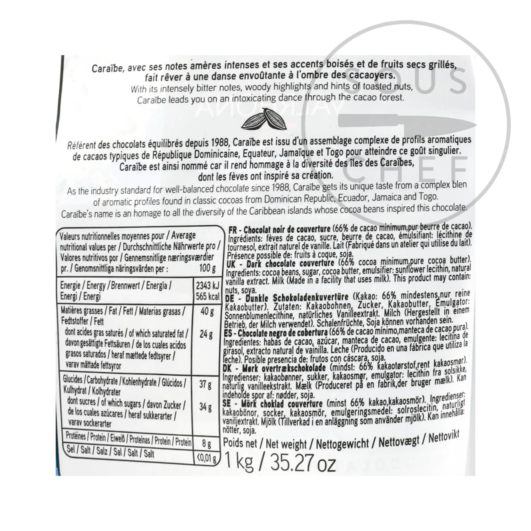 Valrhona Caraibe 66% Dark Chocolate Chips