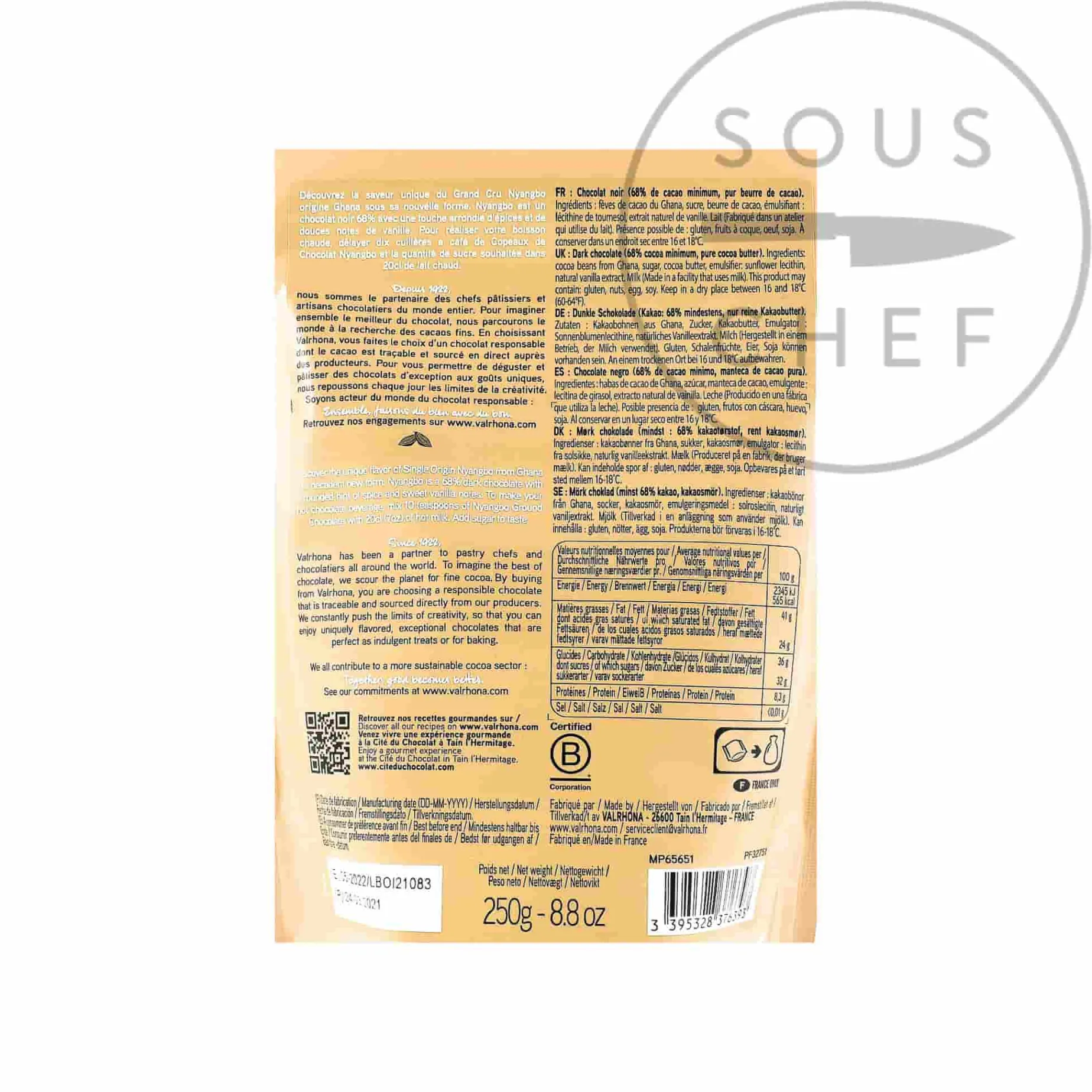 Valrhona Nyangbo Ground Chocolate, 250g