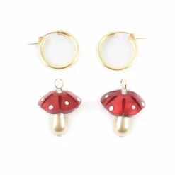 Wolf & Moon Red Mushroom Hoop Earrings
