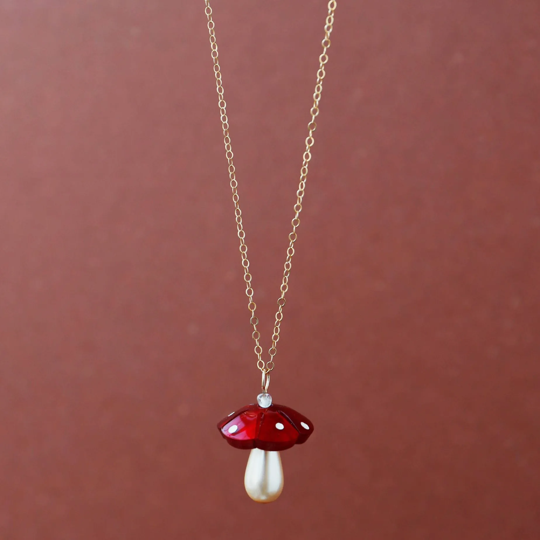 Wolf & Moon Red Mushroom Necklace