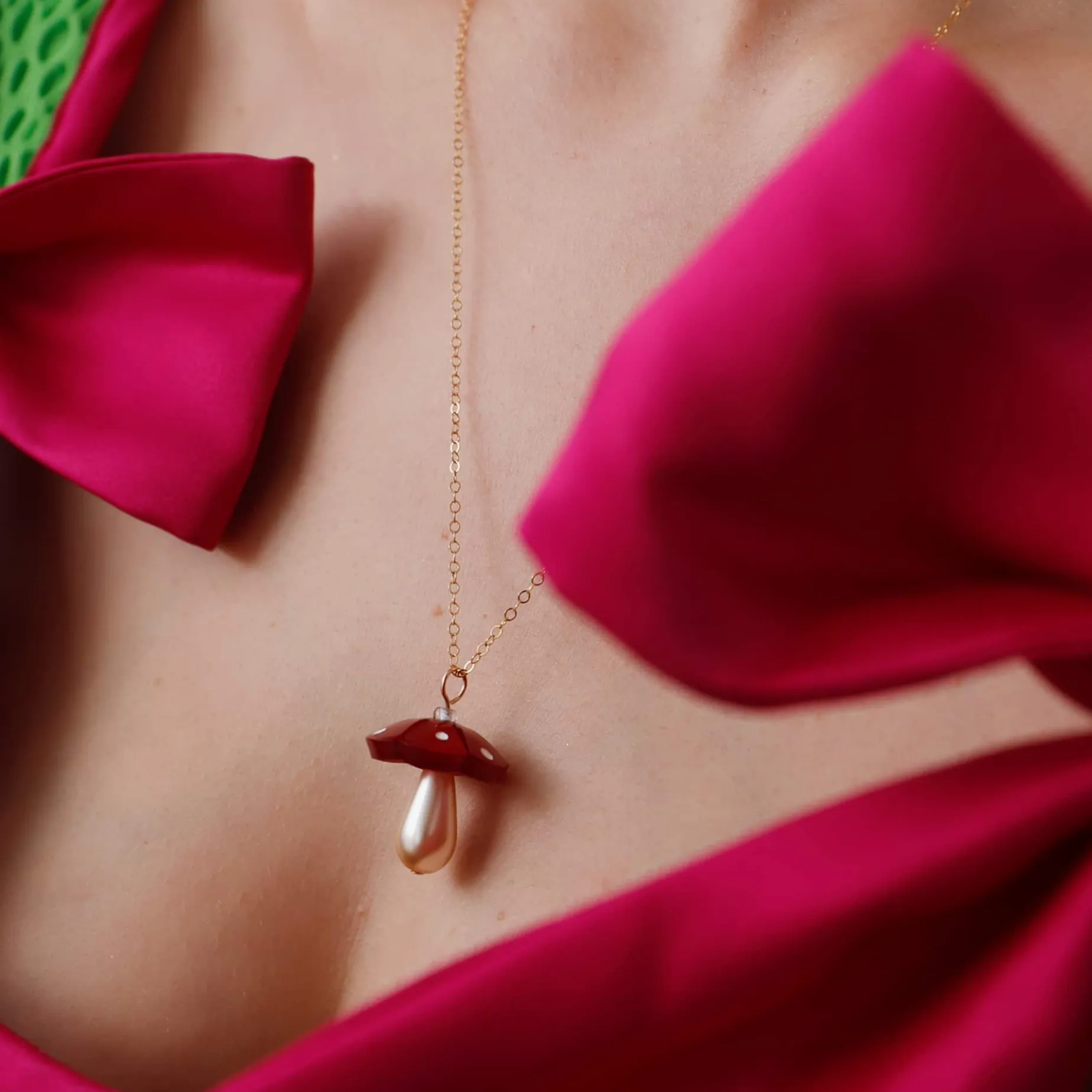 Wolf & Moon Red Mushroom Necklace