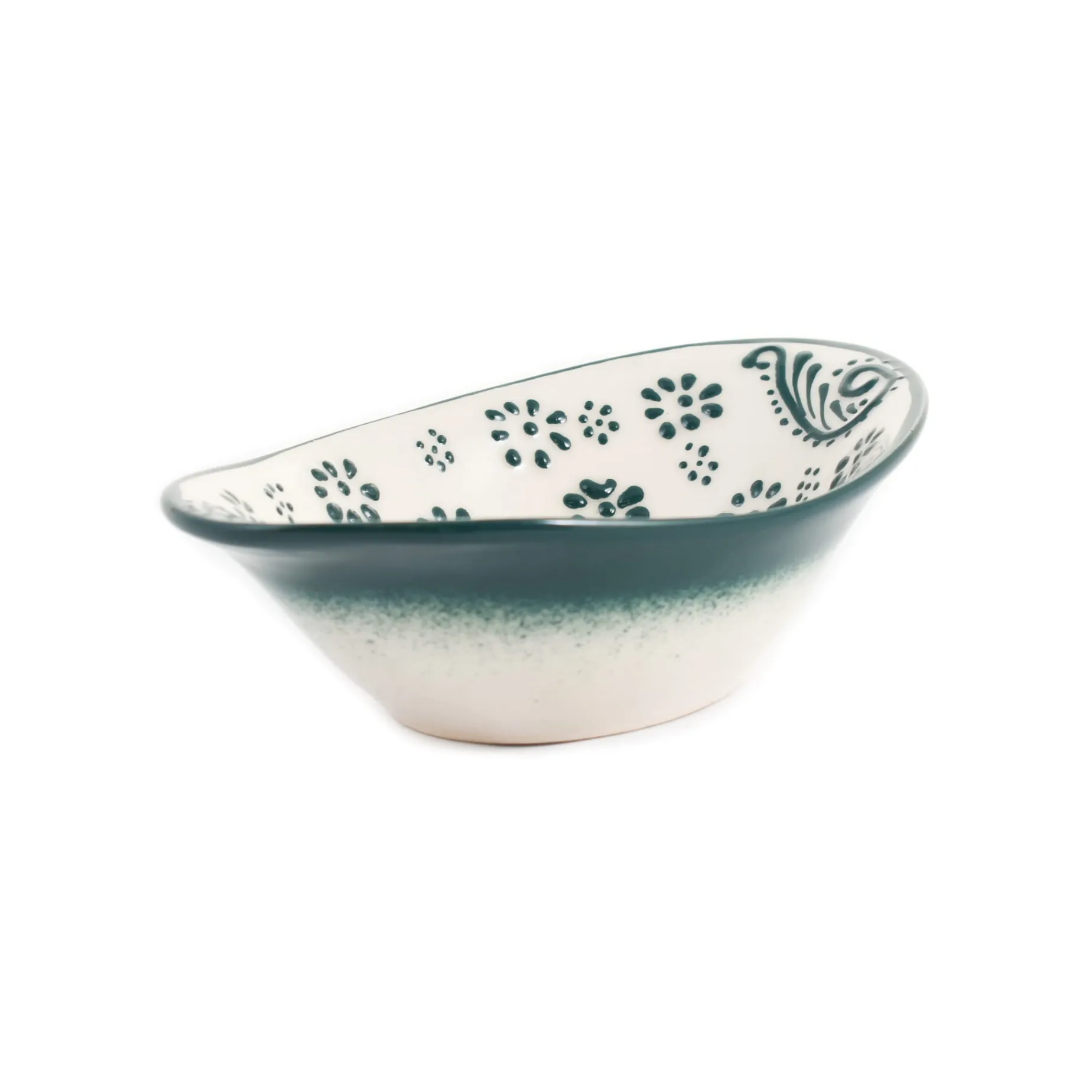 Yesil Ve Beyaz Boyali Oval Bowl, 16cm