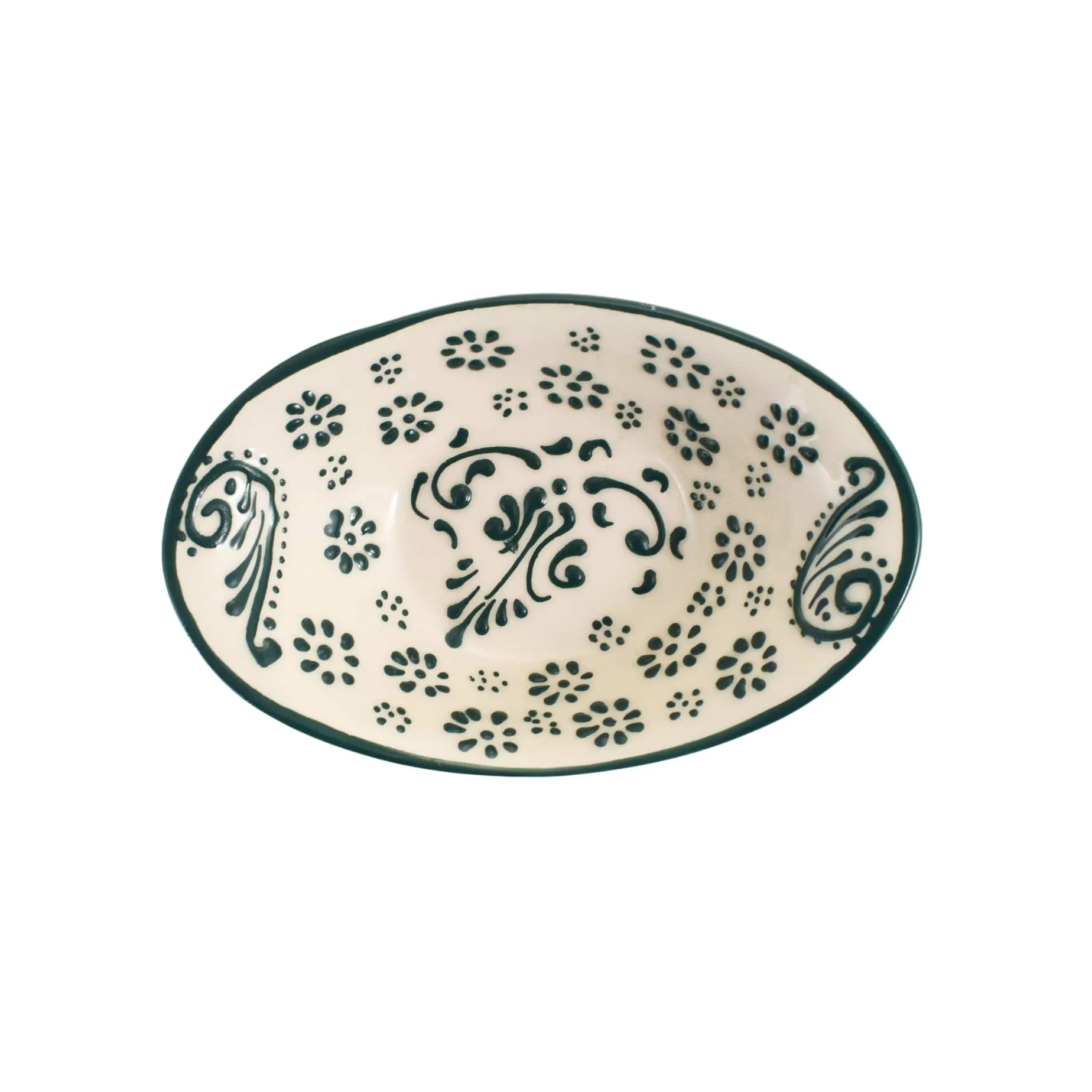 Yesil Ve Beyaz Boyali Oval Bowl, 16cm