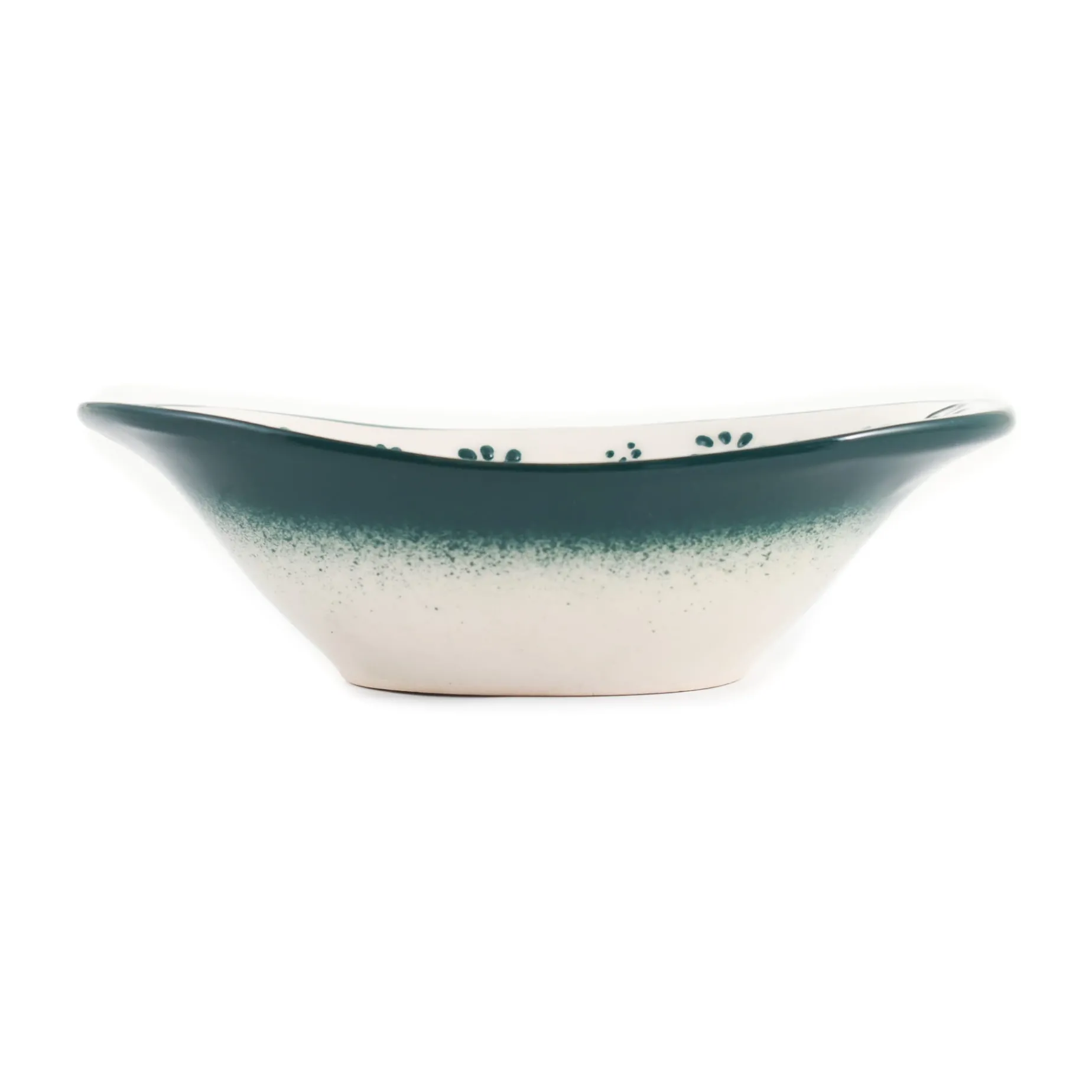 Yesil Ve Beyaz Boyali Oval Bowl, 16cm