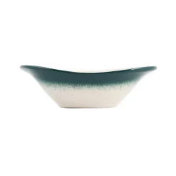 Yesil Ve Beyaz Boyali Oval Bowl, 16cm