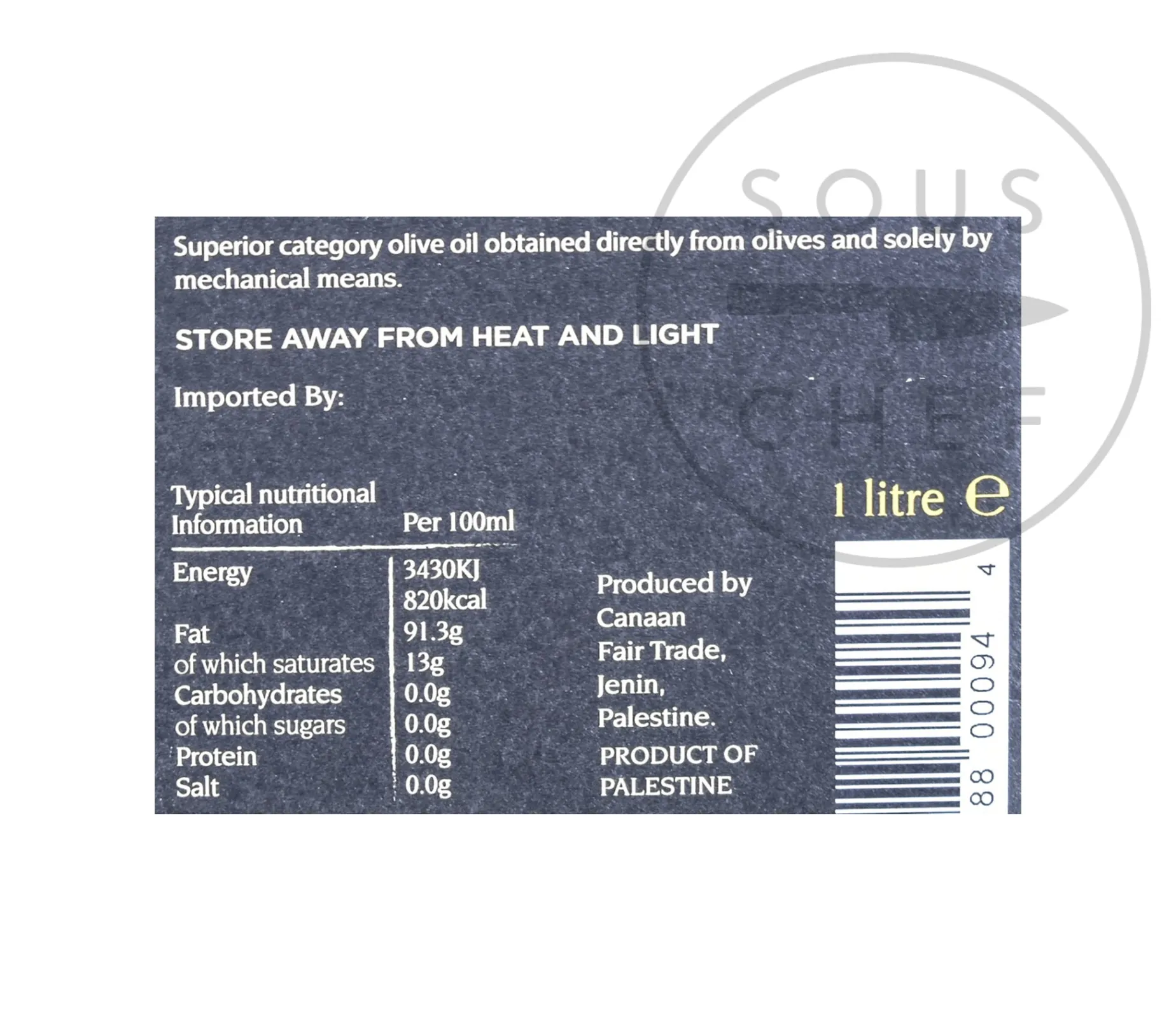 Zaytoun Organic Extra Virgin Olive Oil, 1L