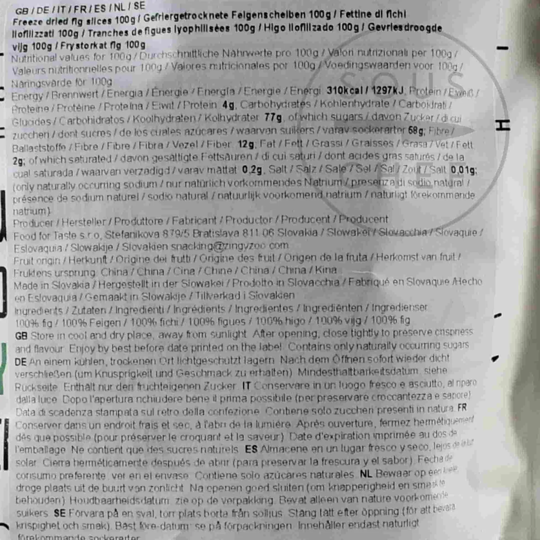 ZingyZoo Freeze Dried Fig Slices, 100g